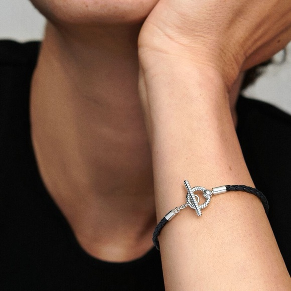 Pandora Moments Braided Leather T-bar Bracelet - Picture 1 of 5